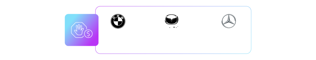 Ford, BMW, Mitsubishi, Mazda, Toyota, Hyundai, Nissan and Mercedes